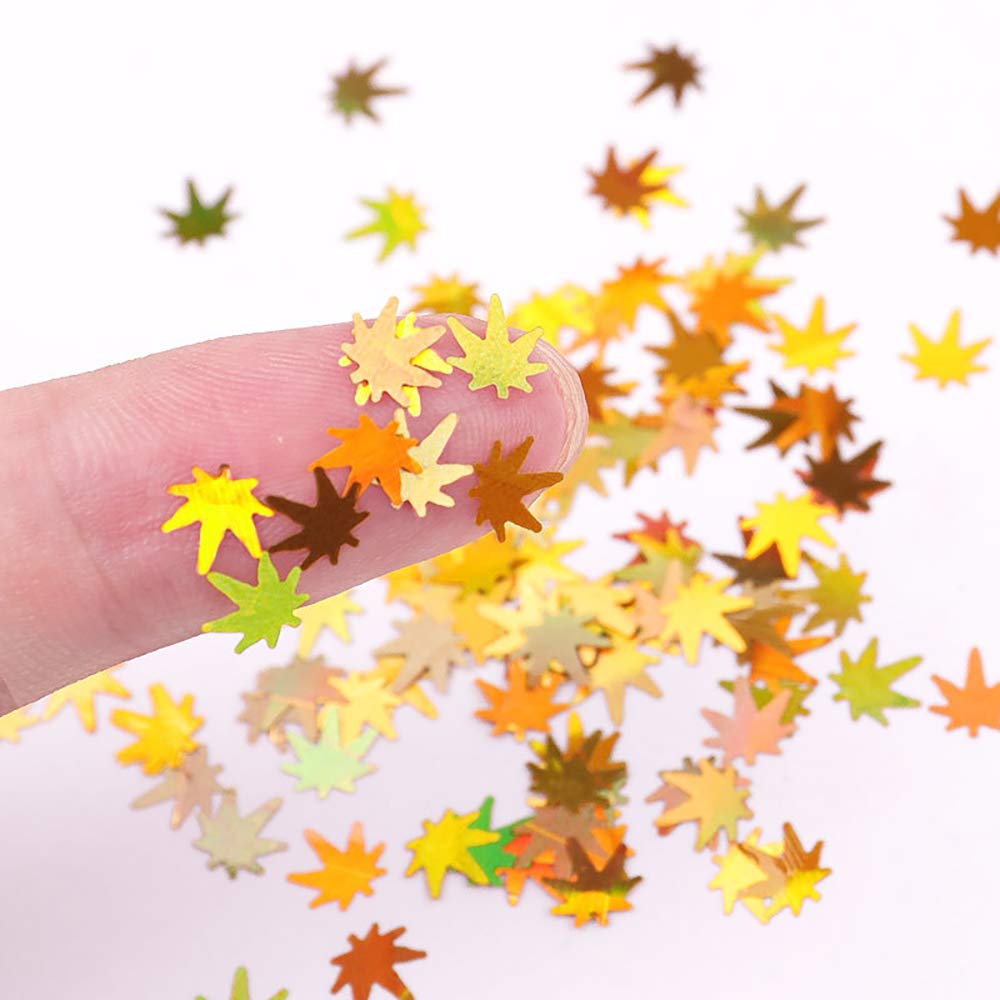 12 Colors Fall Leaf Glitter Nail Sequins - 3D Maple Leaf Holographic Nail Art Flakes Colorful Confetti Glitter Sticker Decals Manicure Nail Art Design