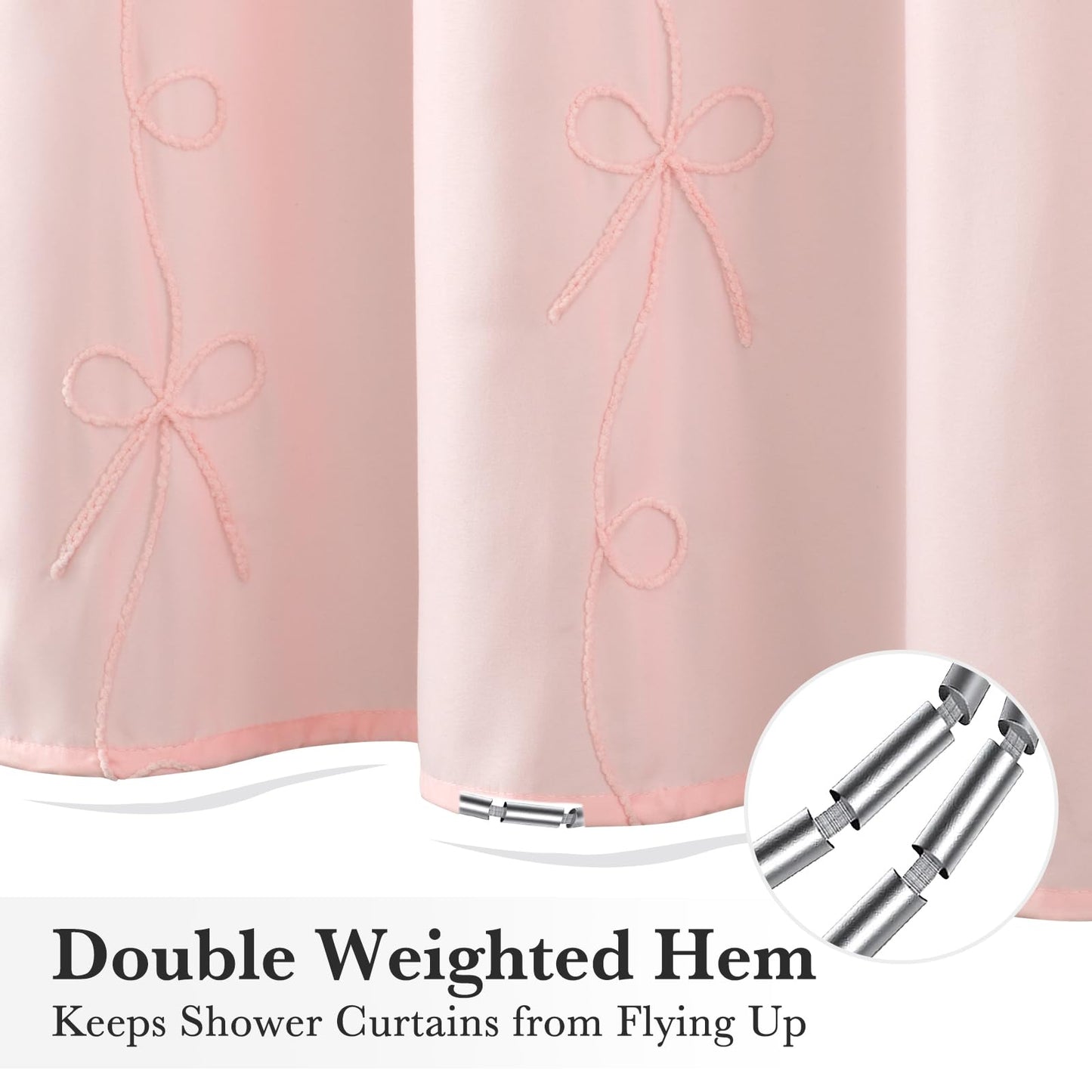 Seasonwood Pink Bow Shower Curtain Cute Fabric Shower Curtain 72 x 72 Inches, Aesthetic Embroidered Textured Shower Curtains Elegant Peach Pretty…