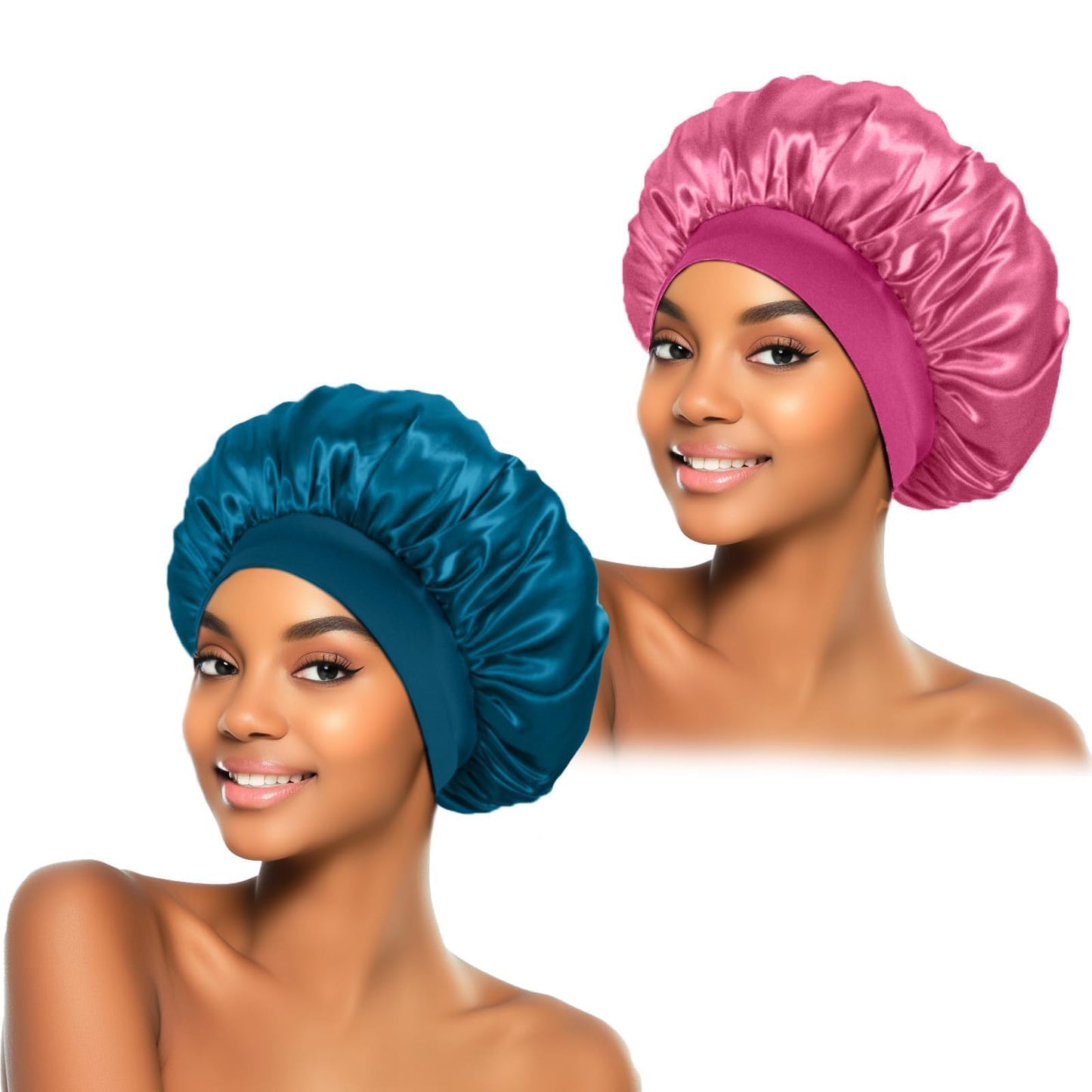 ZHENSILK 2Pcs Silk Bonnet for Sleeping, Satin Hair Bonnets, Soft Elastic Band Silk Sleep Cap, Hair Wrap for Women(Peacock Blue Rose Red) Beauty and Personal Care ZHENSILK Default Title