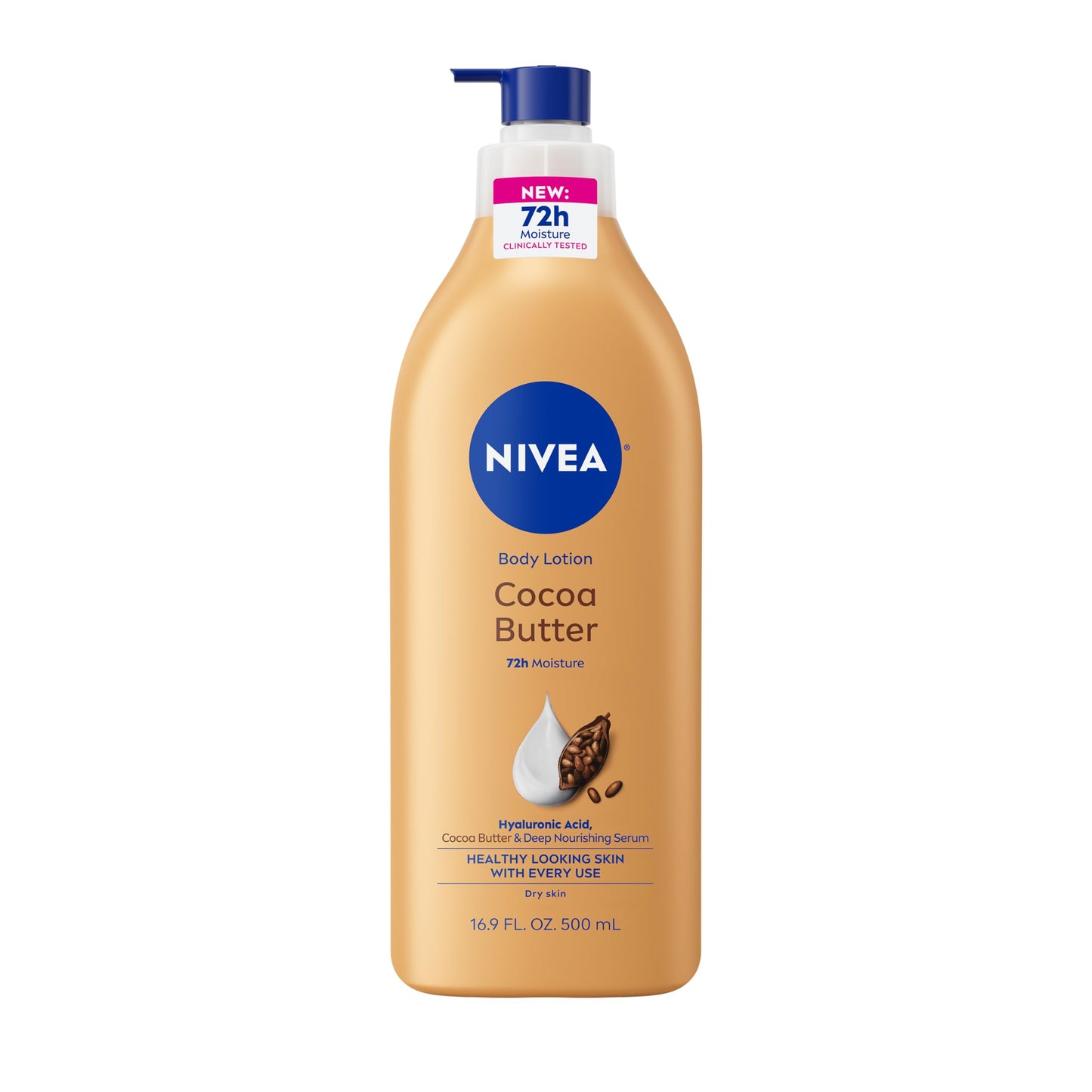 NIVEA Cocoa Butter Body Lotion for Dry Skin with Hyaluronic Acid, Cocoa Butter and Deep Nourishing Serum, 72-Hour Body Moisturizer, 16.9 Fl Oz Pump