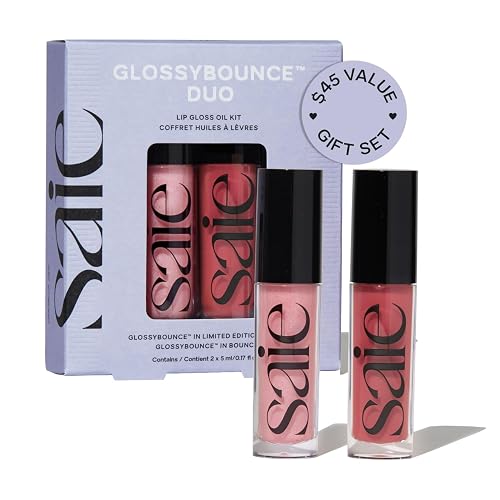 Saie Glossybounce High-Shine Hydrating Lip Gloss Oil - Sheer Tinted Lip Oil with Hyaluronic Acid + Jojoba Oil for Long-Lasting Moisture (.17 oz)