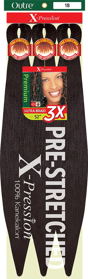 Outre X-Pression Braid - Pre Stretched Braid 52" 3X (5 Pack, OFF BLACK 1B) Beauty and Personal Care Outre