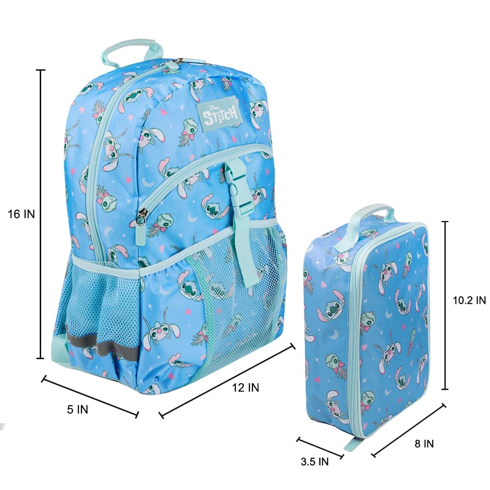 Bioworld Disney's Stitch 2-Piece 16" Premium Youth Backpack & Lunch Kit Set For Girls