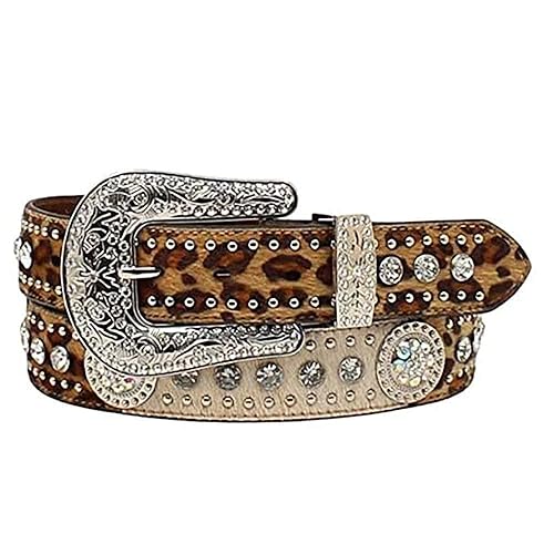 Nocona Women's Calf Hide And Leopard Print Bling Belt Brown Medium