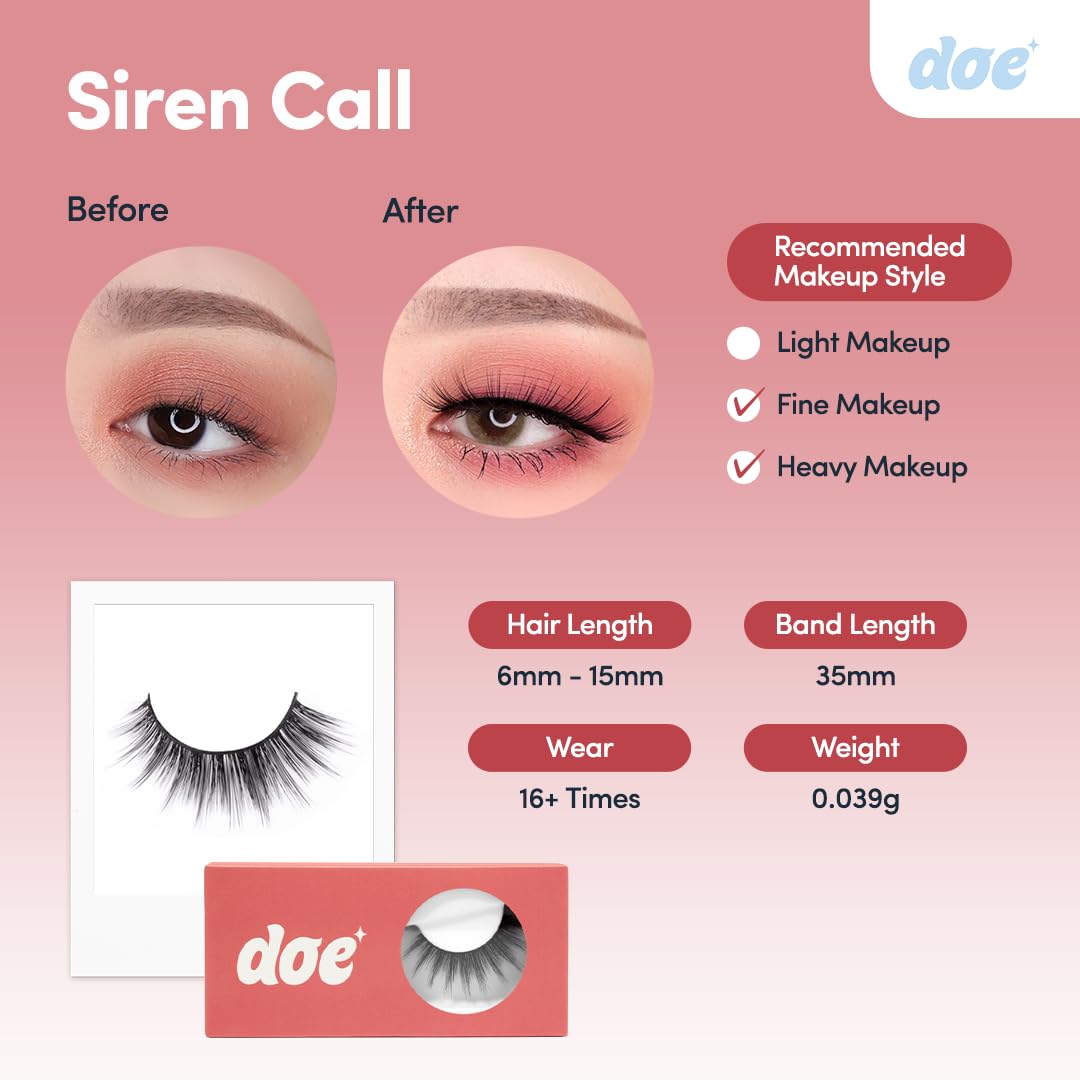 Siren Call (formally UWU) - Reusable 15 Wears, Fluffy Looking Vegan False Lashes, Handmade from Korean Silk. Lightweight Cruelty Free Eyelash