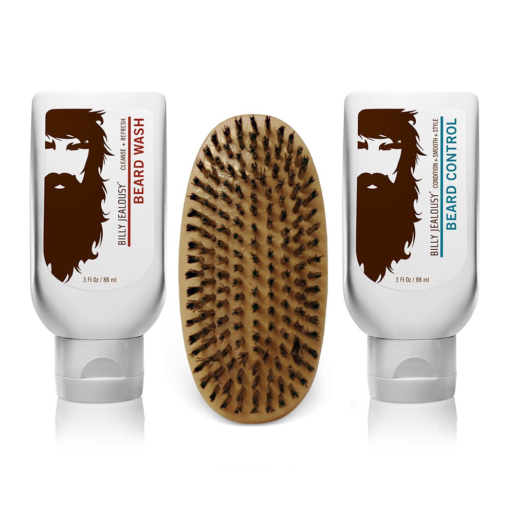 Billy Jealousy Original Beard Envy Facial Hair Refining Kit with Beard Wash Facial Hair Control and Boar Bristle Brush for Clean, Hydrated, Soft