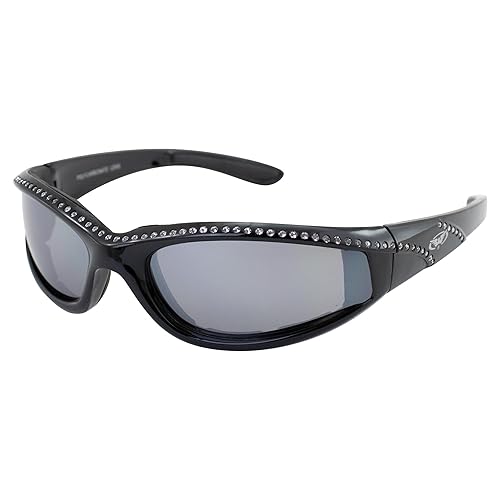 Global Vision Eyewear Marilyn 11 Women's Padded Bling Black Motorcycle Sunglasses Flash Mirror Lenses