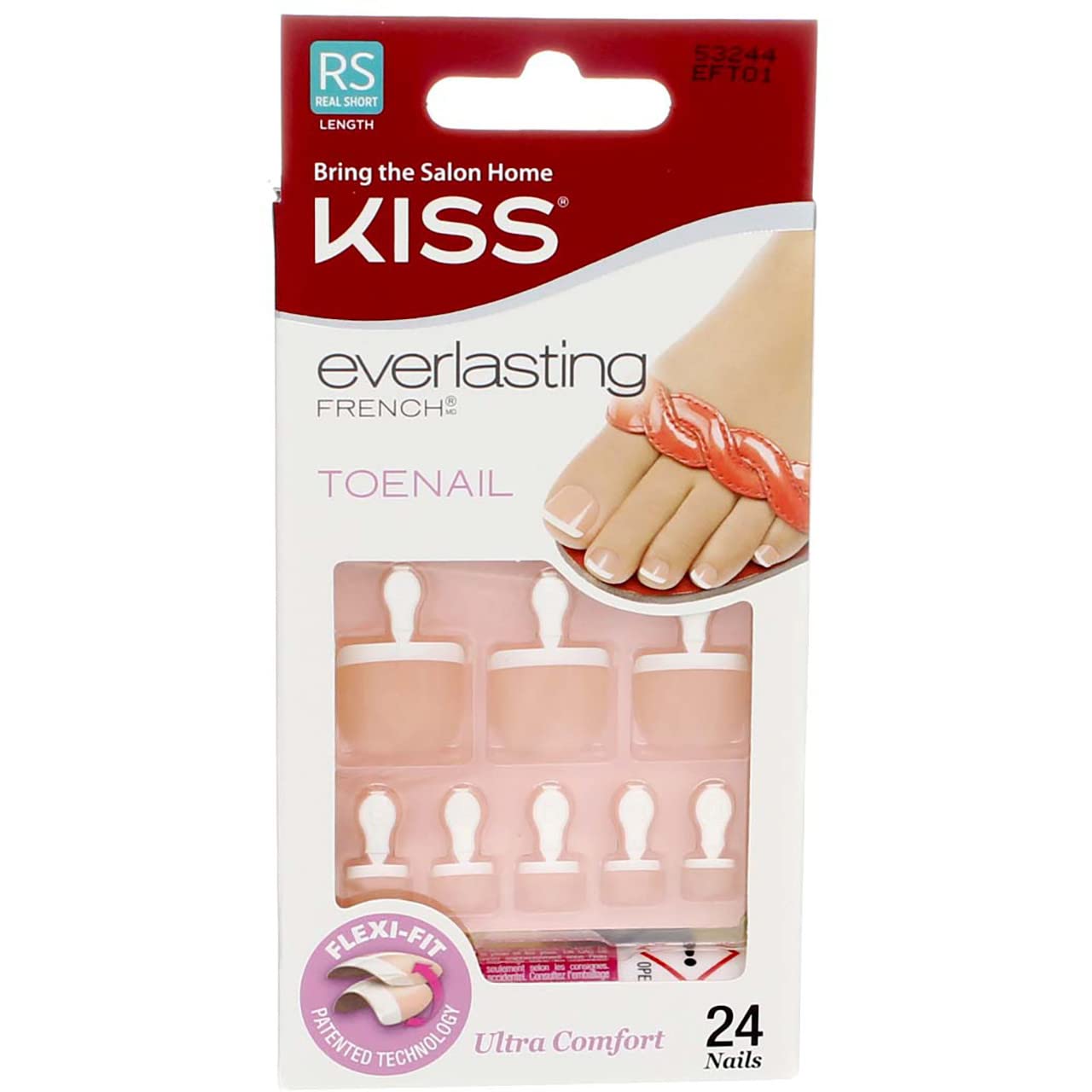Kiss Everlasting French Toenail Kit Real Short 24 Nail (6 Pack)