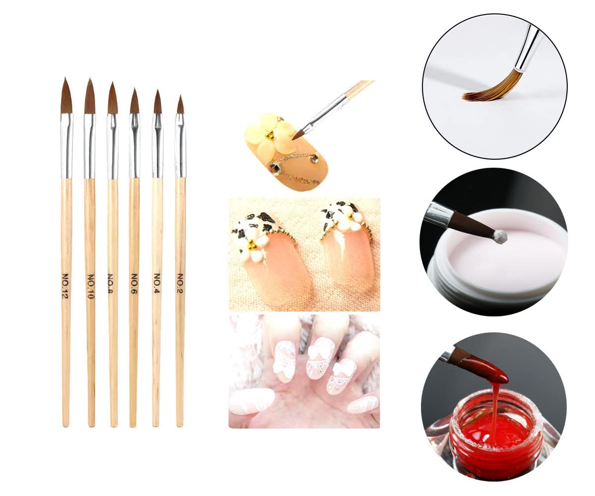 Nail art Brush 6PCS Professional nylon Acrylic Nail Brush Powder Manicure Pedicure Wood Handle 3D Painting Drawing Professional Brush UV Gel Carving Beauty & Personal Care cutegodess
