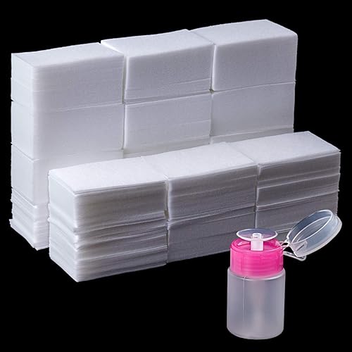 1000 Pcs Gel Nail Polish Remover, Lint Free Nail Wipes Cotton Pad with a Pump Dispenser Bottle Disposable Nail Polish Remover for Soak Off UV Gel
