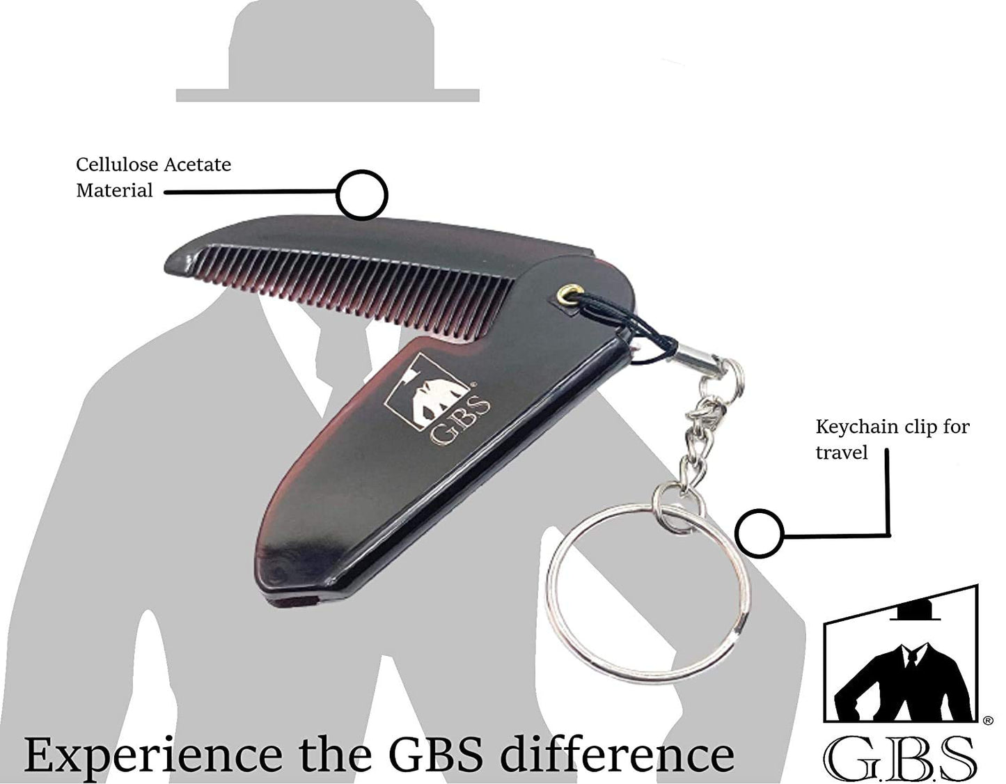 GENTS Folding Pocket Comb for Men - Travel Beard Mustache Hair Grooming Keychain Accessory Handmade