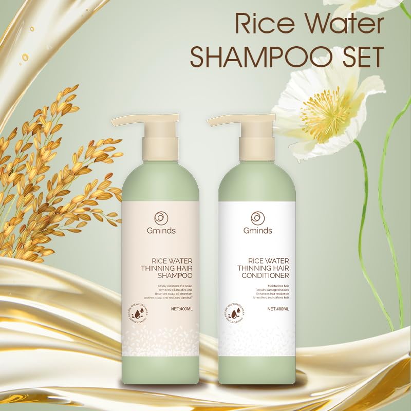 Rice Water Hair Growth Shampoo & Conditioner Large Size 400ml(13.5oz) each - Women & Men