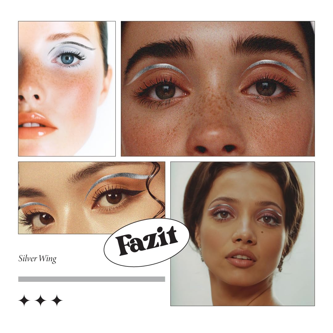 Fazit Makeup Patches - Silver Wing Eyes - Glow Up Make-Up Patches - Cute Glitter Makeup Accessories for Women - Cosmetic Glitter for Face