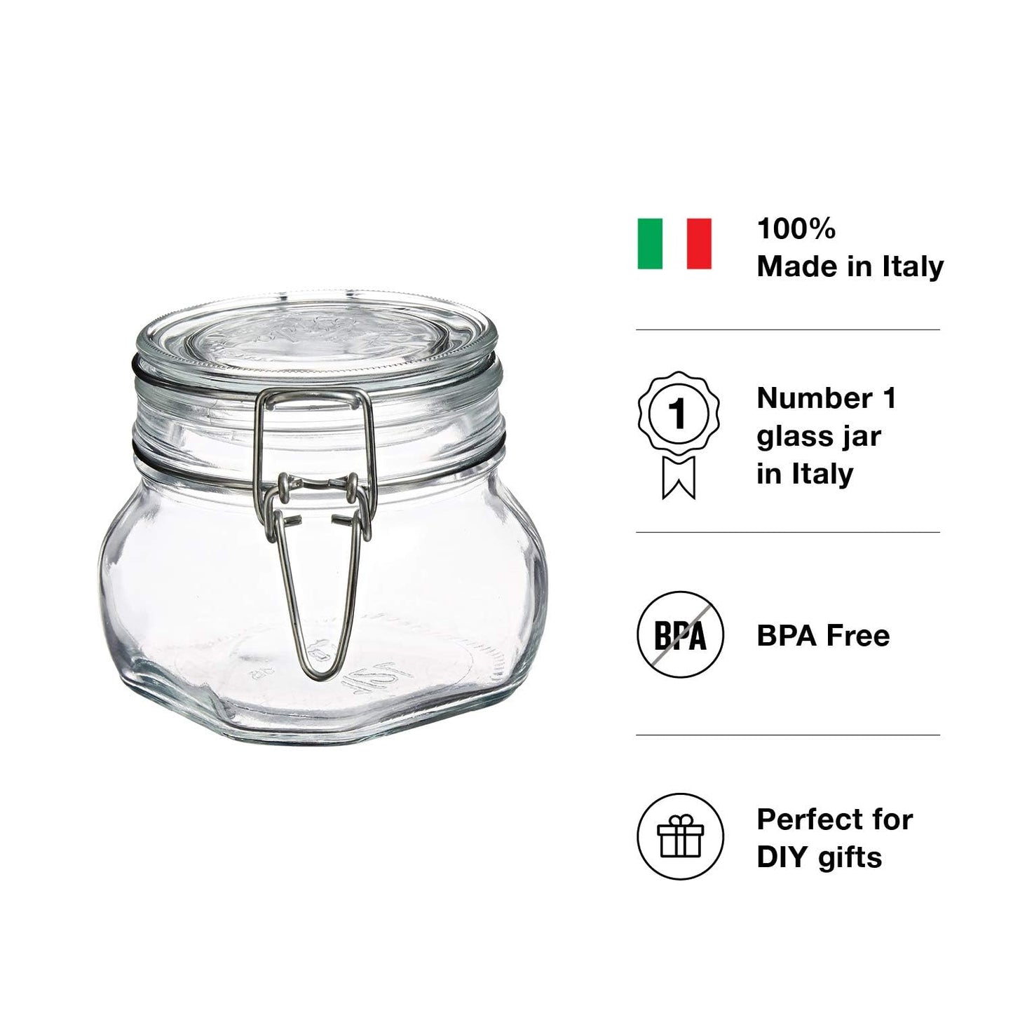 Bormioli Rocco Fido 17.5 Ounce Glass Storage Jars: Airtight Hinged Lid With Leak Proof Gasket, Wide Mouth Food Container - For Zero Waste Air Tight…