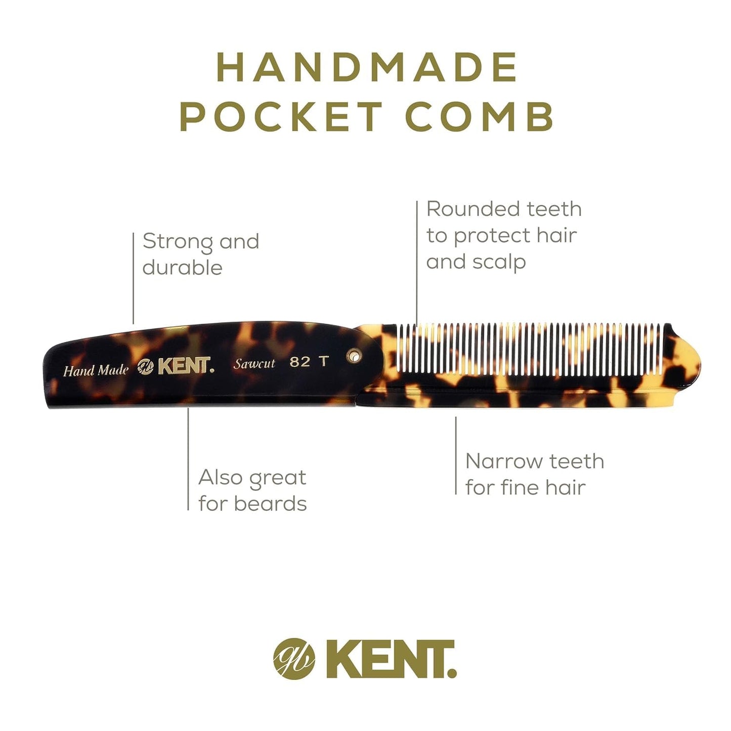 Kent Set Men's Hair Pocket Combs, 81T X-Small, OT All Fine Tooth, 82T Fine Tooth Folding Comb. Best Hair, Beard and Mustache Grooming Kit for Travel Beauty and Personal Care KENT
