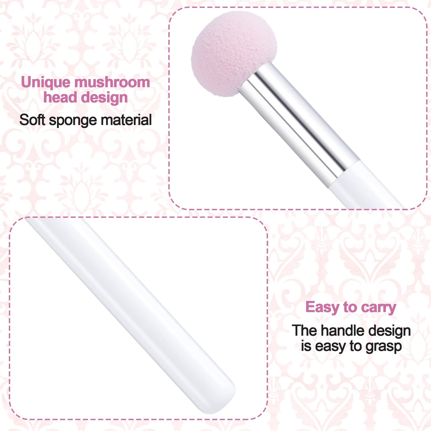 PAGOW 6pcs Sponge Makeup Applicator With Handle, Sponge Eyeshadow Applicators Makeup, Eyeshadow Sponge Brush, Cotton Eye Makeup Eyeshadow Brushes