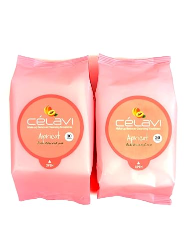 Celavi Makeup Remover Cleansing Wipes Removing Towelettes 2 Packs - 60 Sheets (Apricot)