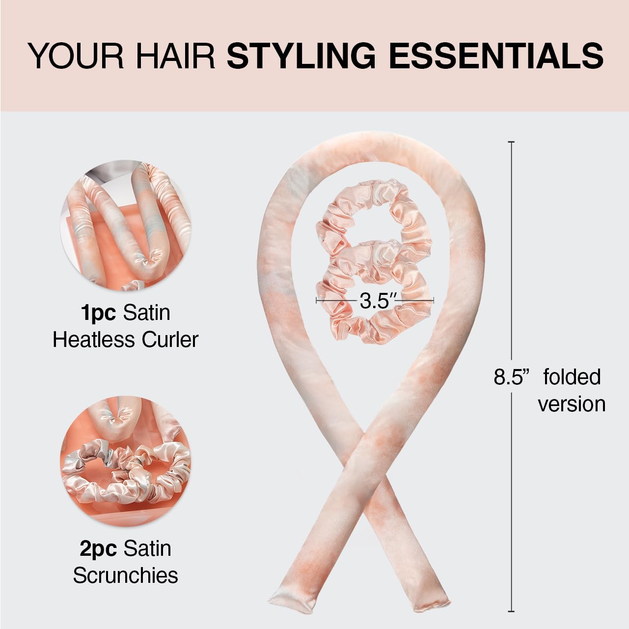 Kitsch Satin Heatless Hair Curler Set – No Heat Overnight Curlers for Women, Sleep-In Rollers – Sunset Tie Dye