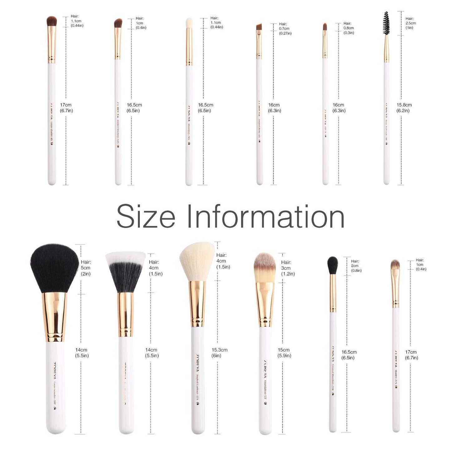 Z'OREYA Travel Makeup Brush Set White 12pcs Makeup Brushes Premium Synthetic Hair Professional Foundation Powder Contour Blush Cosmetic Eye Brush Sets