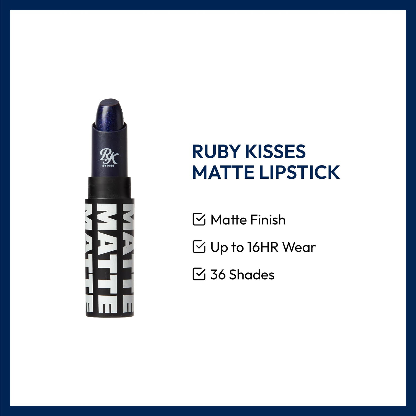 Ruby Kisses Lipstick, Matte Finish, Long-Lasting, Highly Pigmented, Smooth Apply, Full Coverage Lip Color Makeup (Sapphire)