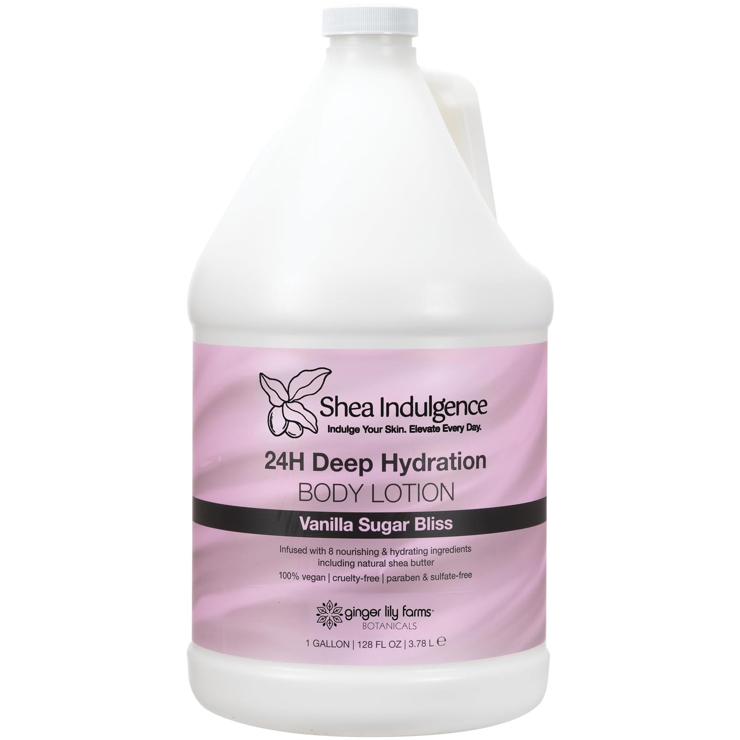Ginger Lily Farms Botanicals Shea Indulgence 24H Deep Hydration Body Lotion, 100% Vegan & Cruelty-Free, Vanilla Sugar Bliss Scent, 1 Gallon (128 fl