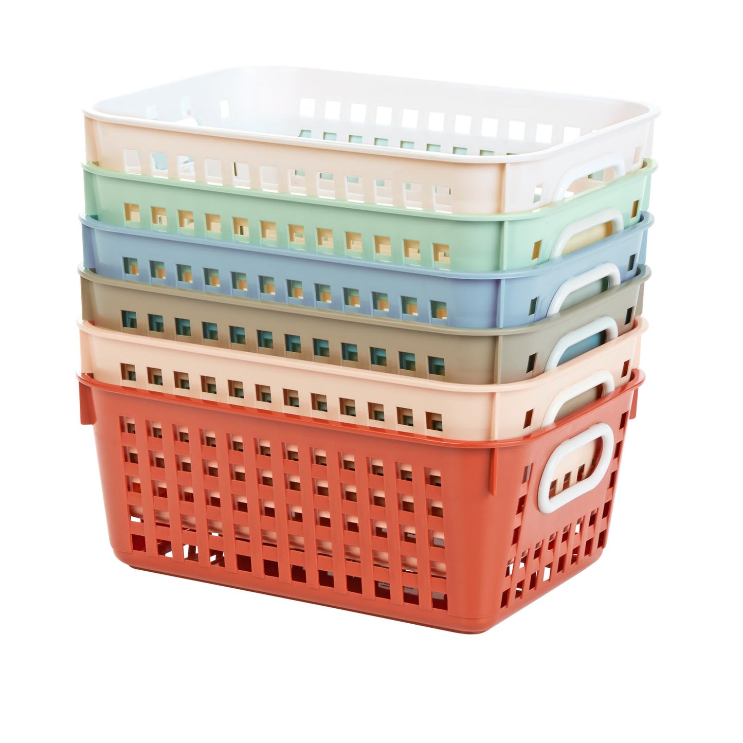 Really Good Stuff Medium Plastic Book Baskets, 11" by 7.5" by 4.5", 6 Pack, Boho Group Colors, Versatile Storage Solution for Classroom, Home…