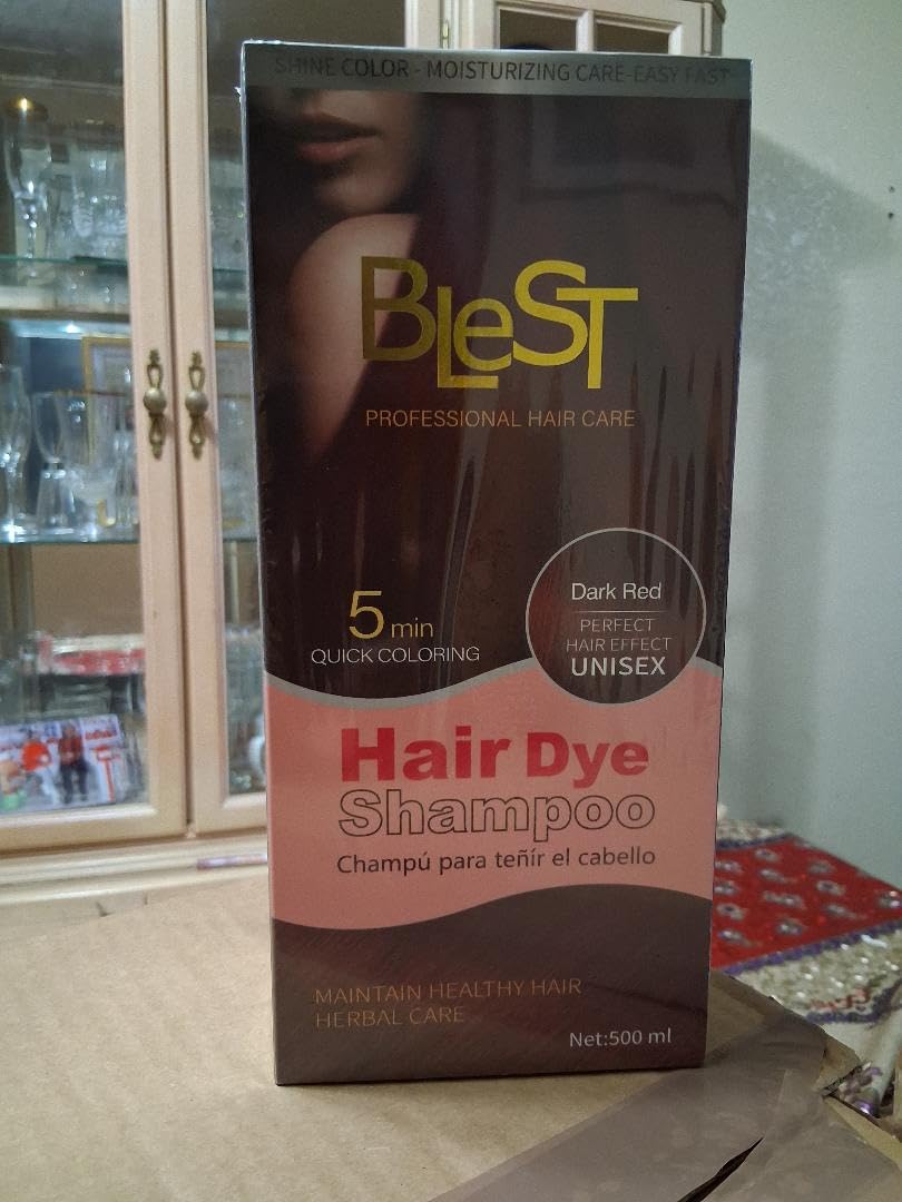 BLEST PROFESSIONAL HAIR CARE Hair Dye 2-in-1 Shampoo Color for Quick Gray Coverage - Semi Permanent Hair Color for Men and Women - 500ml (Dark Red)