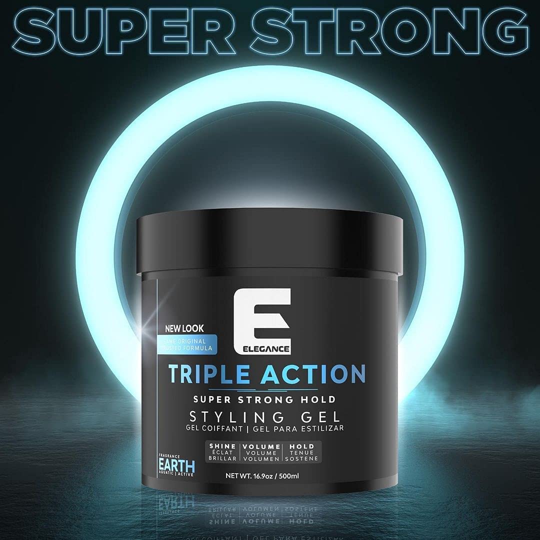 E Elegance Earth Fragrance Triple Action Hair Gel for Men And Women - Super Strong Hold, Extreme Volume, And Long Lasting Shine - Flake Free