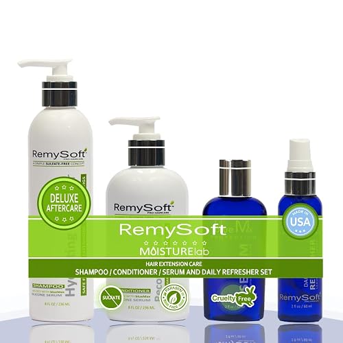 RemySoft Moisturelab Deluxe System - Safe for Hair Extensions, Weaves and Wigs - Salon Formula Shampoo, Conditioner & Serum - Gentle Sulfate-free