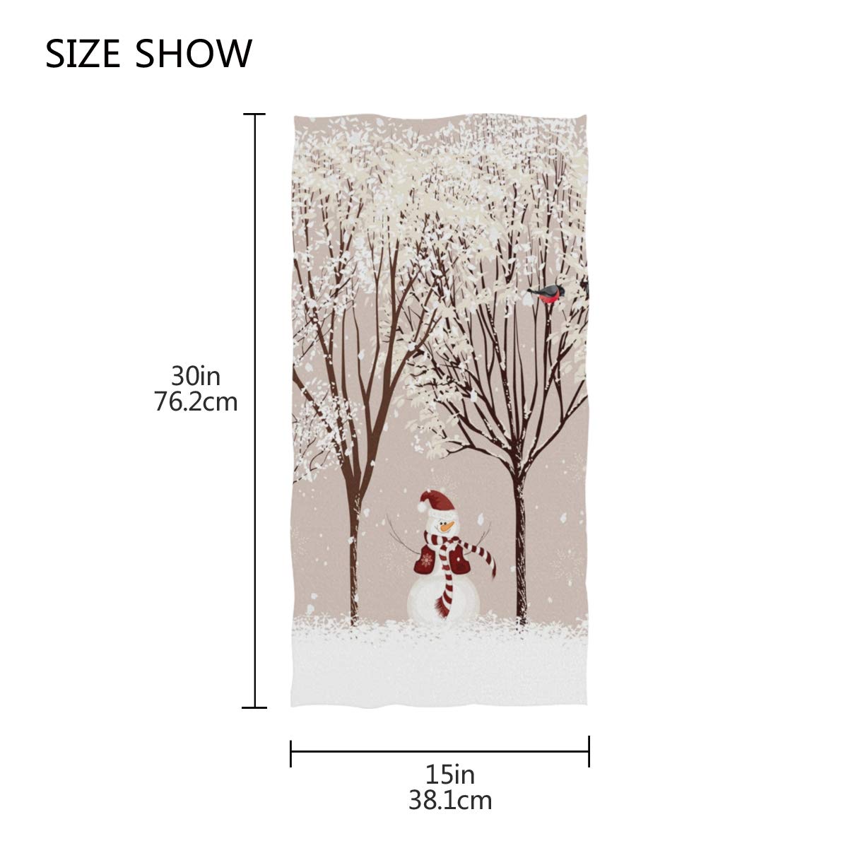 Winter Snowman Bird Tree Snow Hand Towels 16x30 in Bathroom Towel, Christmas X-mas Small Bath Towel for Hand,Face,Gym and Spa Bathroom Decor Gifts