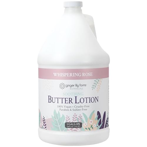 Ginger Lily Farms Botanicals Soothing Butter Lotion for Dry Skin, 100% Vegan & Cruelty-Free, Whispering Rose Scent, 1 Gallon (128 fl oz) Refill