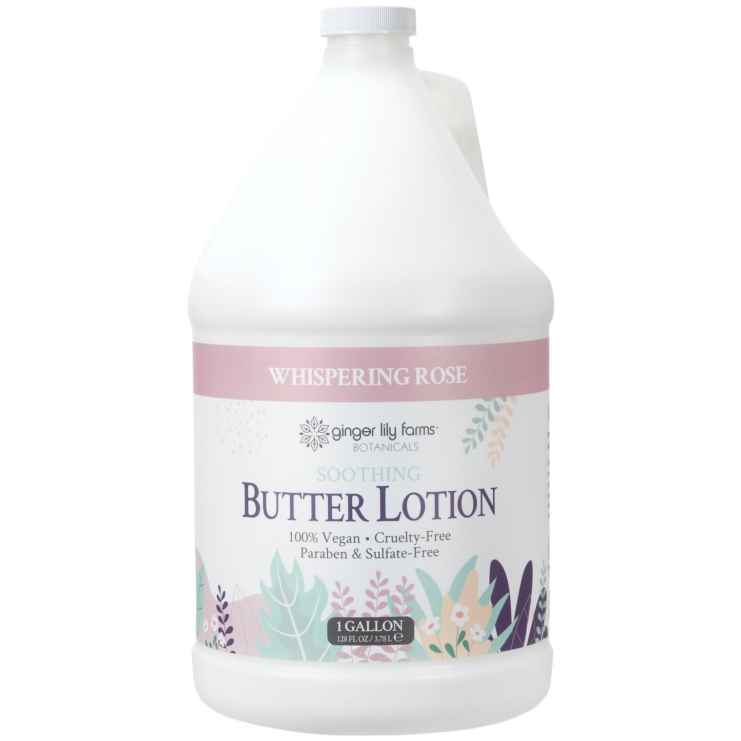 Ginger Lily Farms Botanicals Soothing Butter Lotion for Dry Skin, 100% Vegan & Cruelty-Free, Whispering Rose Scent, 1 Gallon (128 fl oz) Refill