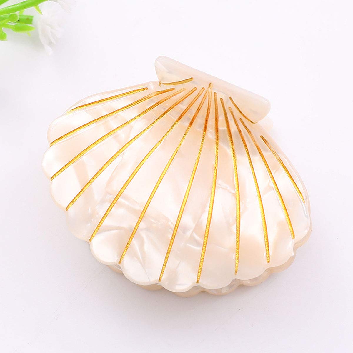 Women Fashion Shell Shape Claw Clips Acrylic Resin Jaw Clip Hair Clamps Marble Pattern Hairpins Hair Accessories (White)