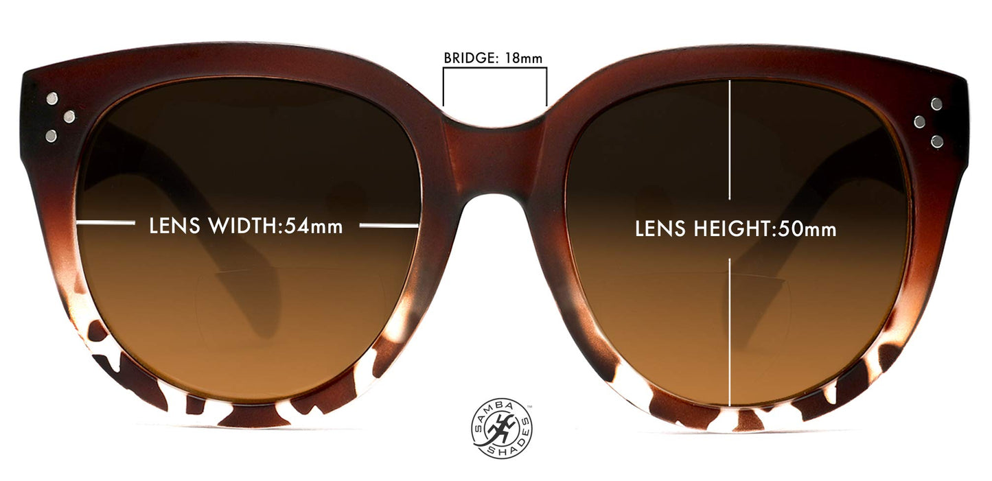 SAMBA SHADES Bifocal Sunglasses for Women Oversized Reading Round Sun Readers Matte Dark Brown 2.75 Power for Women