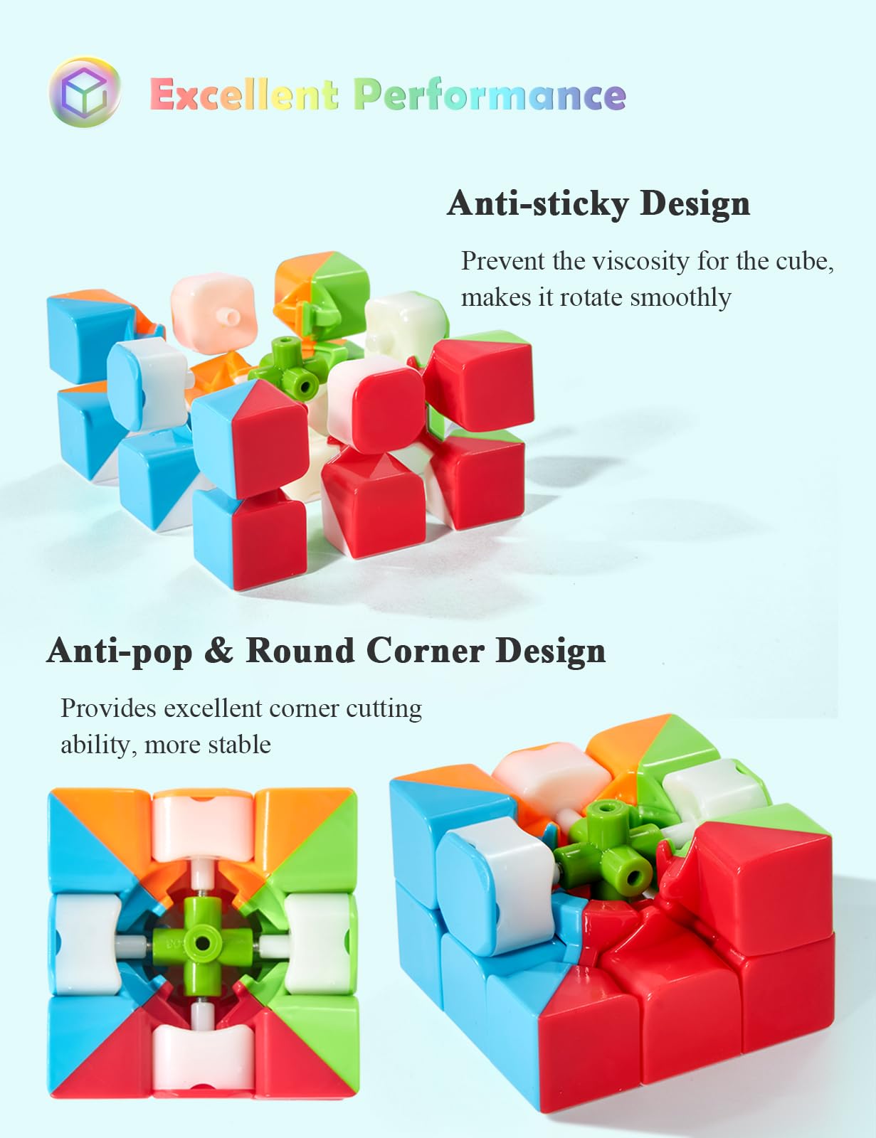 ROXENDA Speed Cube Set, Magic Cube Set of 2x2x2 3x3x3 Pyramid Cube Smooth Puzzle Cube (Stickerless)