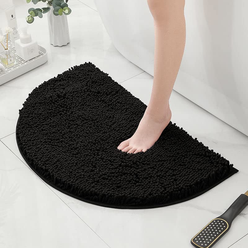 HYFAN Half Round Microfiber Chenille Non-Slip Bathroom Bath Rug Super Absorbent Quick Drying Shower Mat Soft Shaggy Bathtub Rugs Machine Washable…