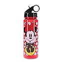 Silver Buffalo Disney Minnie Mouse Water Bottle With Flip-Up Straw | BPA-Free Plastic Sports Jug | Holds 20 Ounces