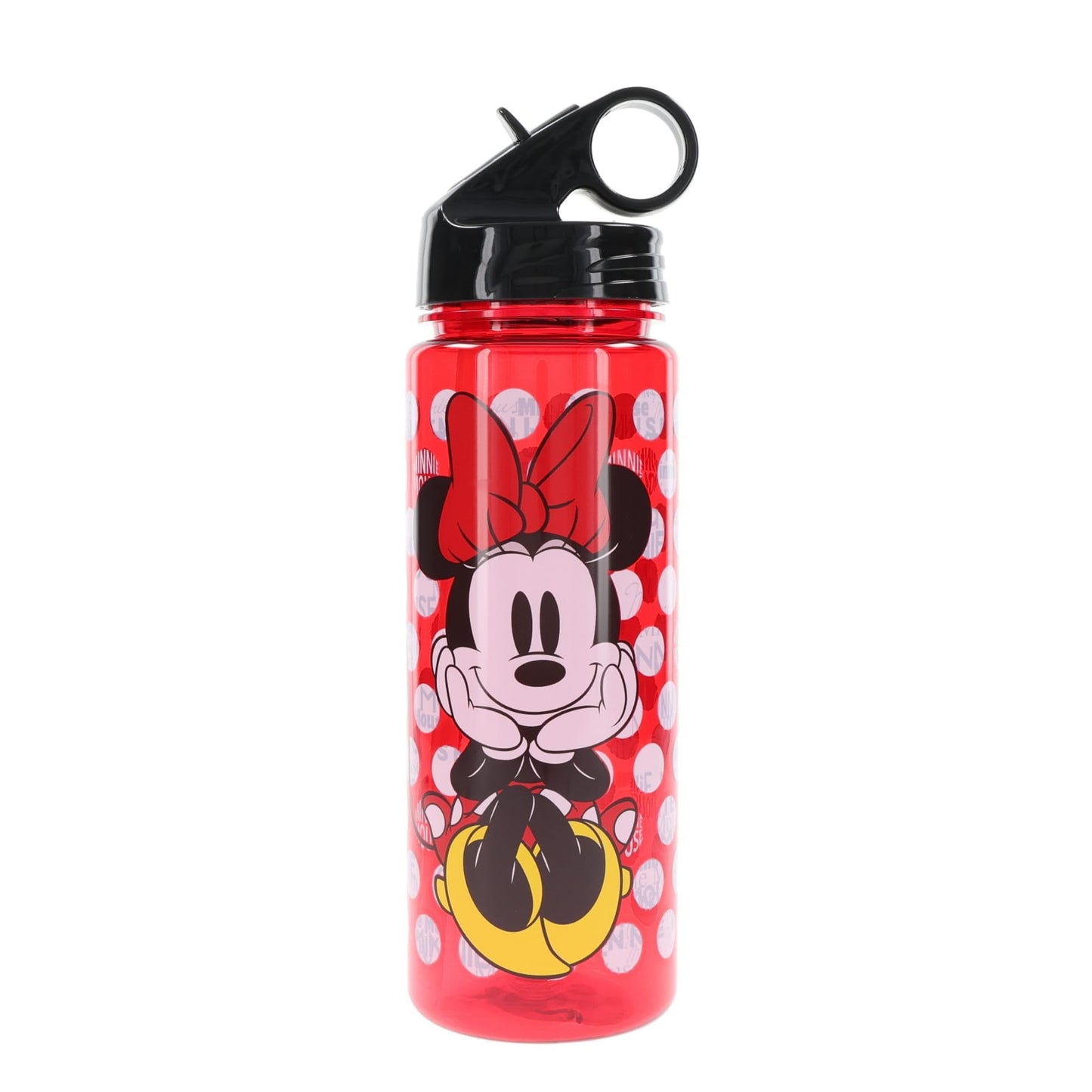 Silver Buffalo Disney Minnie Mouse Water Bottle With Flip-Up Straw | BPA-Free Plastic Sports Jug | Holds 20 Ounces