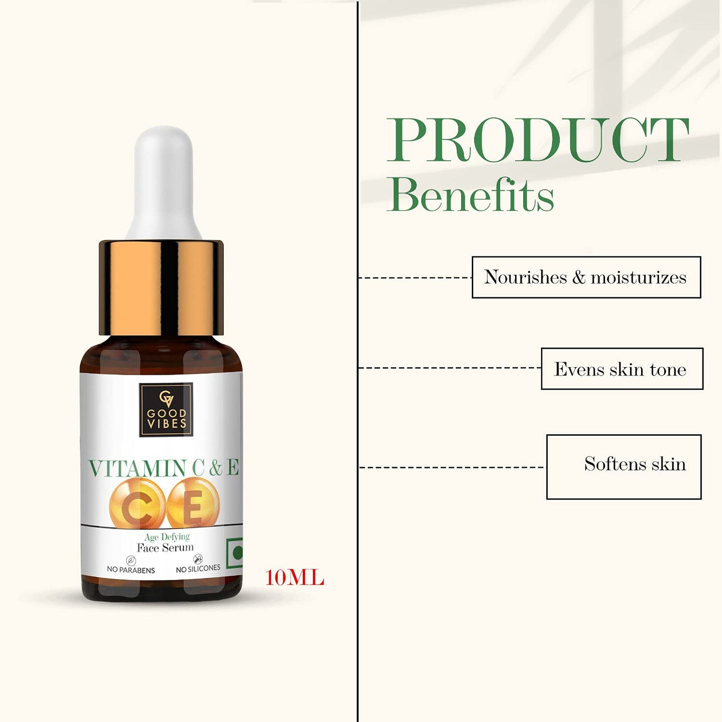 Good Vibes Vitamin C & Vitamin E Age Defying Face Serum | Lightweight Naturally Glowing Serum For All Skin Types | Helps Repair Skin & Wrinkles | No