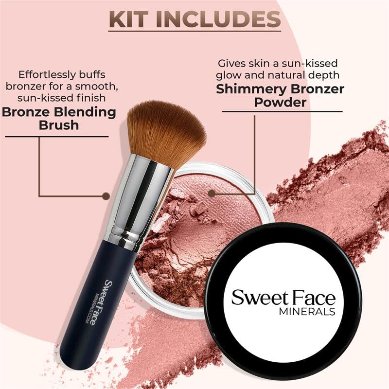 BRONZER with BRONZING BRUSH Mineral Makeup Bronzing Warmth Tanning Powder Bare Face Sun Glow Foundation