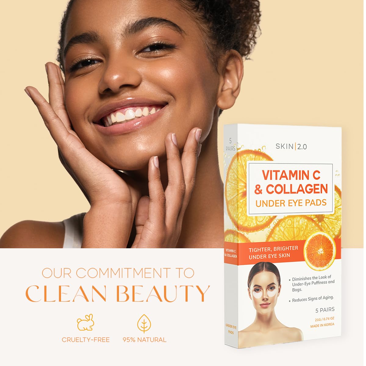 Skin 2.0 Vitamin C & Collagen Under Eye Patches - Dermatologist Tested - Brightens Dark Circles, Tightens Under Eye Area, Anti-Aging - Natural