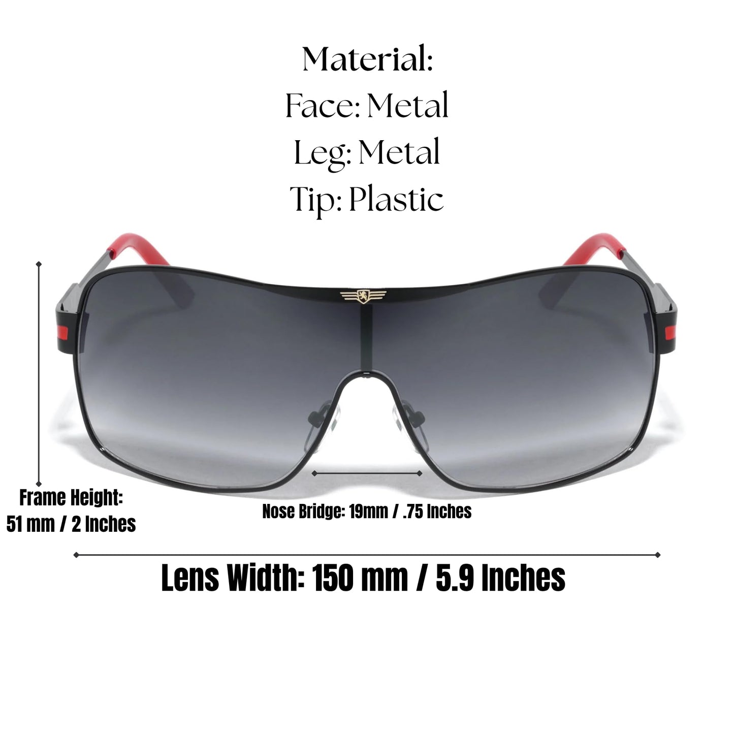 Khan Wrap Around Shield Aviator One Piece Gradient Lens Sunglasses (Silver & Black Frame, Black Gradient Lens)