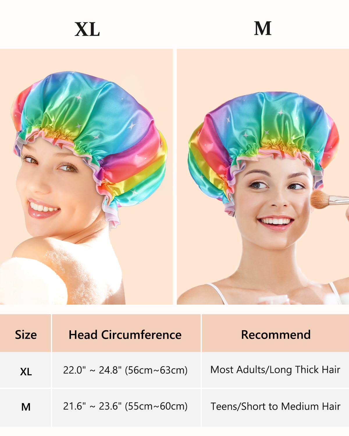 Shower Cap for Women, Reusable Shower Cap Double Waterproof Hair Cap for Shower, Soft PVC Lining Bath Cap for Girls X-Large Pack of 1 By mikimini