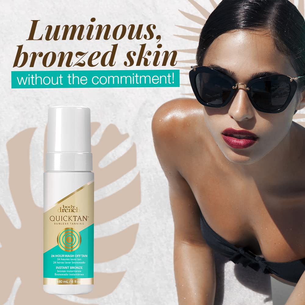 Body Drench Quick Tan Instant Wash-Off Self Tanner - 24-Hour Sunless Self Tanning Lotion for Face & Body, Natural-Looking Bronze Glow, Fake Tan 6 fl