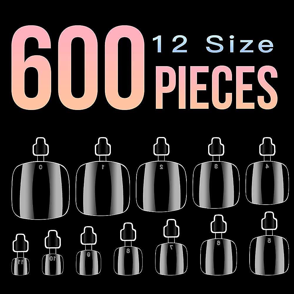 Clear Soft Gel ToeNail Tips, Melous 600PCS Full Cover Nail Tips Gel Nail Tips Clear False Fake Nails