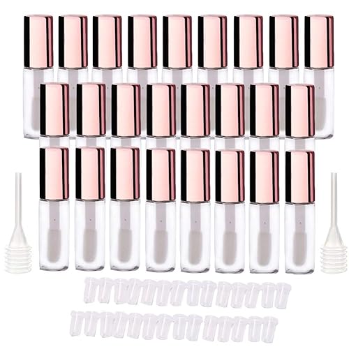 LTKJ 25 Pack 1.2 mL Pretty Empty Lip Gloss Tubes Containers, Clear Mini Refillable Lip Balm Bottles with Rubber Inserts and 3pcs Transfer Pipettes