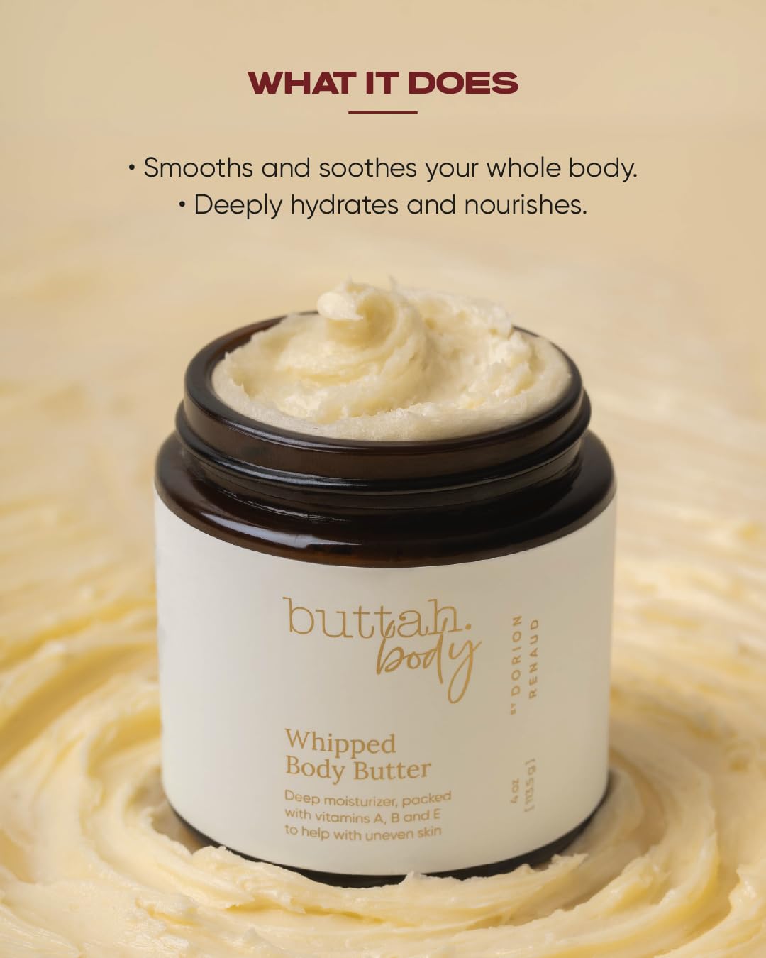 Buttah Skin by Dorion Renaud Whipped Body Butter 4oz - 100% All Natural & Organic (Hard in Jar) Pure Whipped Virgin Raw African Shea Butter