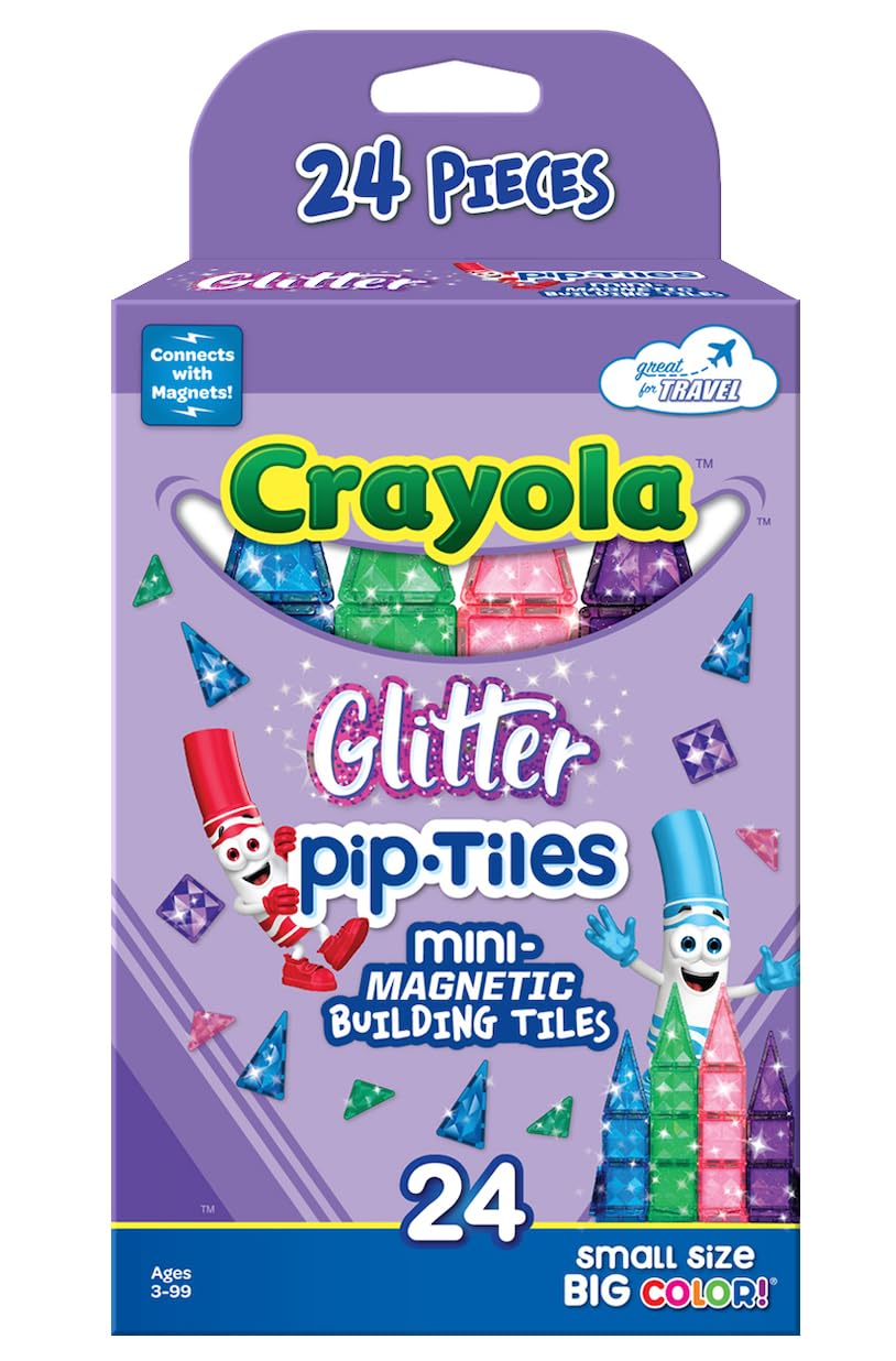 CreateOn Crayola Mini Magnetic PIP-Tiles 24pc Set (Glitter) – STEM Travel Building Toys for Kids Ages 3+, Boys & Girls