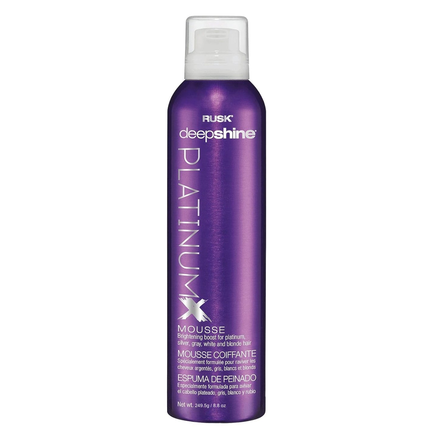 RUSK Deepshine PlatinumX Mousse, Lightweight, Alcohol-Free, for Platinum, Blonde, Gray, and Silver Hair, Enhances Body and Volume While Restoring