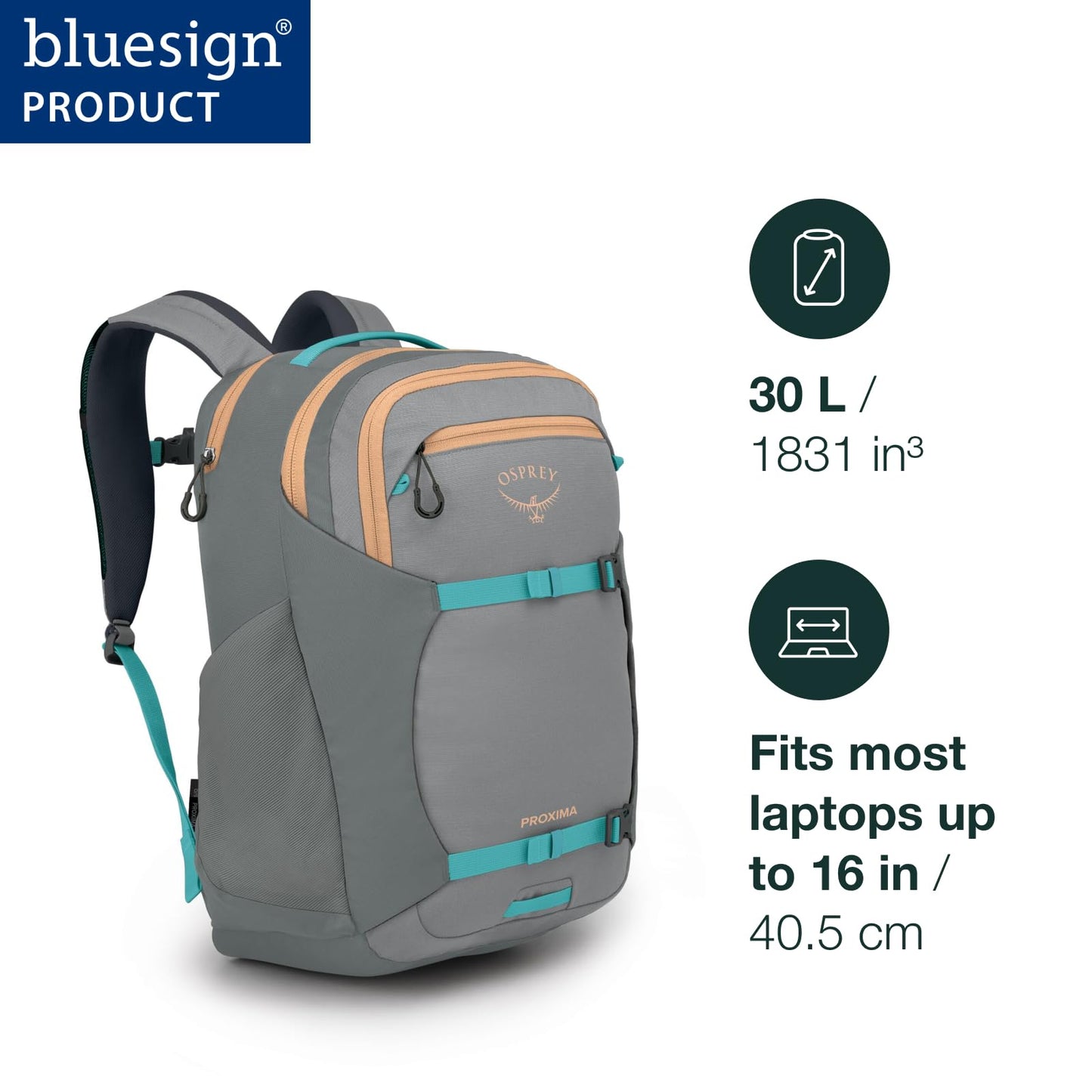 Osprey Proxima 30L Campus Laptop Backpack - Organized Everyday Pack with Tech Storage, Water Bottle Pockets, and Comfortable Carry - Perfect for School, Commute, and Travel, Firestarter Orange